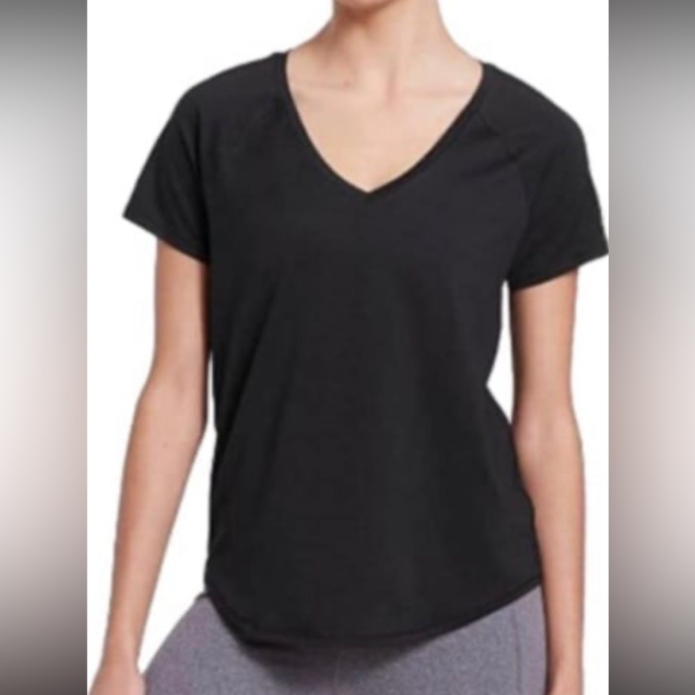 ❤️3X20 ALL IN MOTION Women V Neck Short Sleeves Polyester Black Tee | L